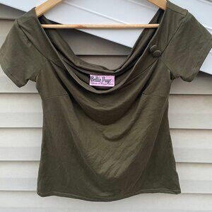 Women's Size Medium Bettie Page Vintage Off the Shoulder Green Top - Never Worn!